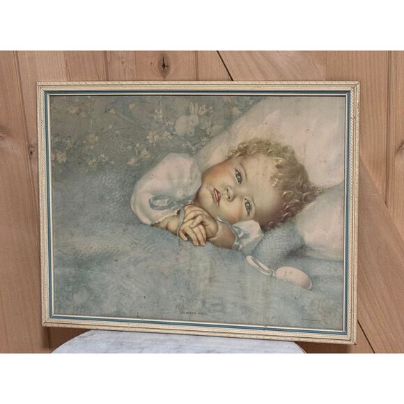 Antique Annie Benson Muller "Heavens Gift" Framed Art Print - Picture 1 of 9
